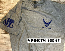 Load image into Gallery viewer, U.S. Air Force Silver &amp; Blue T-Shirt Pocket Size Logo on Chest