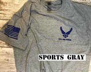 U.S. Air Force Silver & Blue T-Shirt Pocket Size Logo on Chest